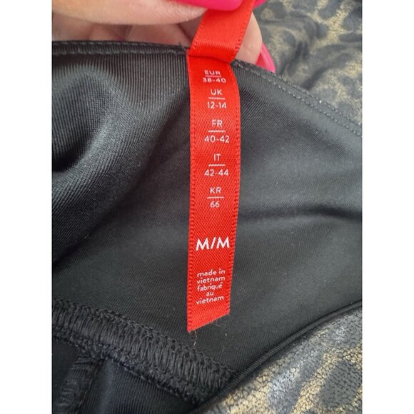 Spanx Leopard Print Metallic Leggings M Stretch High Rise Animal Sheen Mobwife - Picture 7 of 13